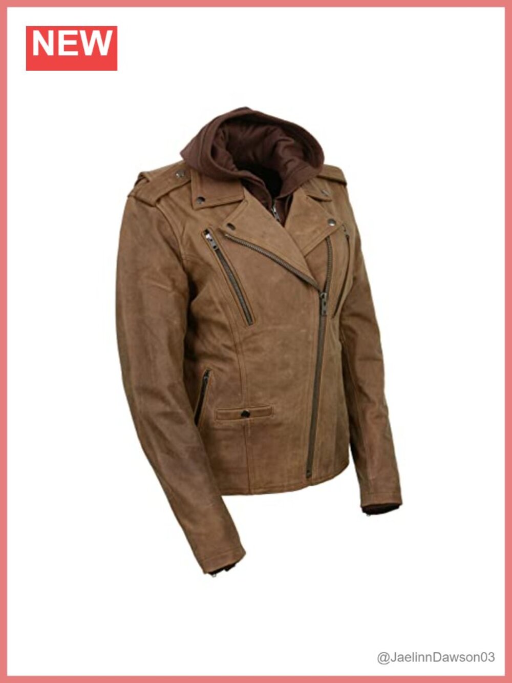Women's Vintage Crazy Horse Leather Jacket with Removable Hoodie